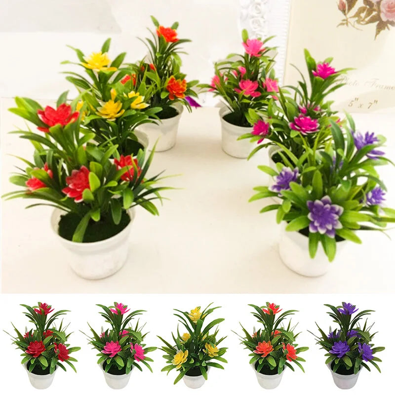 Artificial Flowers Plant Pot Simulate Fake Plastic Flowers Home Office Decor Gift Desktop Bonsai Wedding Party Balcony Ornaments