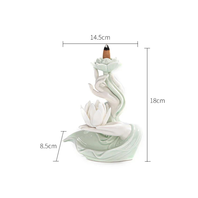 Newest Celadon Backflow Incense Fountain Antique Lotus Incense Burner for Incense Sticks Holder Gothic Decor Zen Bergamot Stove seal