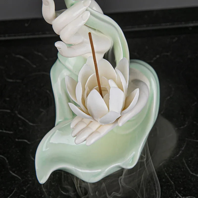 Newest Celadon Backflow Incense Fountain Antique Lotus Incense Burner for Incense Sticks Holder Gothic Decor Zen Bergamot Stove seal
