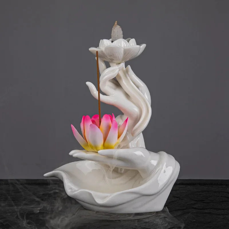 Newest Celadon Backflow Incense Fountain Antique Lotus Incense Burner for Incense Sticks Holder Gothic Decor Zen Bergamot Stove seal