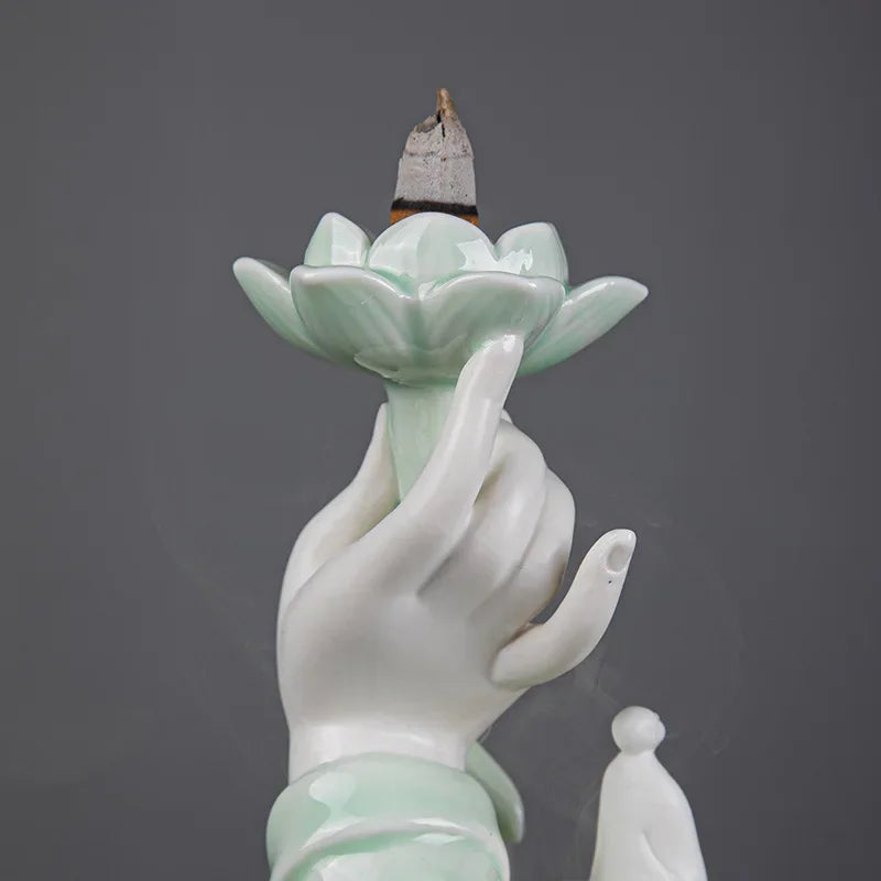 Newest Celadon Backflow Incense Fountain Antique Lotus Incense Burner for Incense Sticks Holder Gothic Decor Zen Bergamot Stove seal