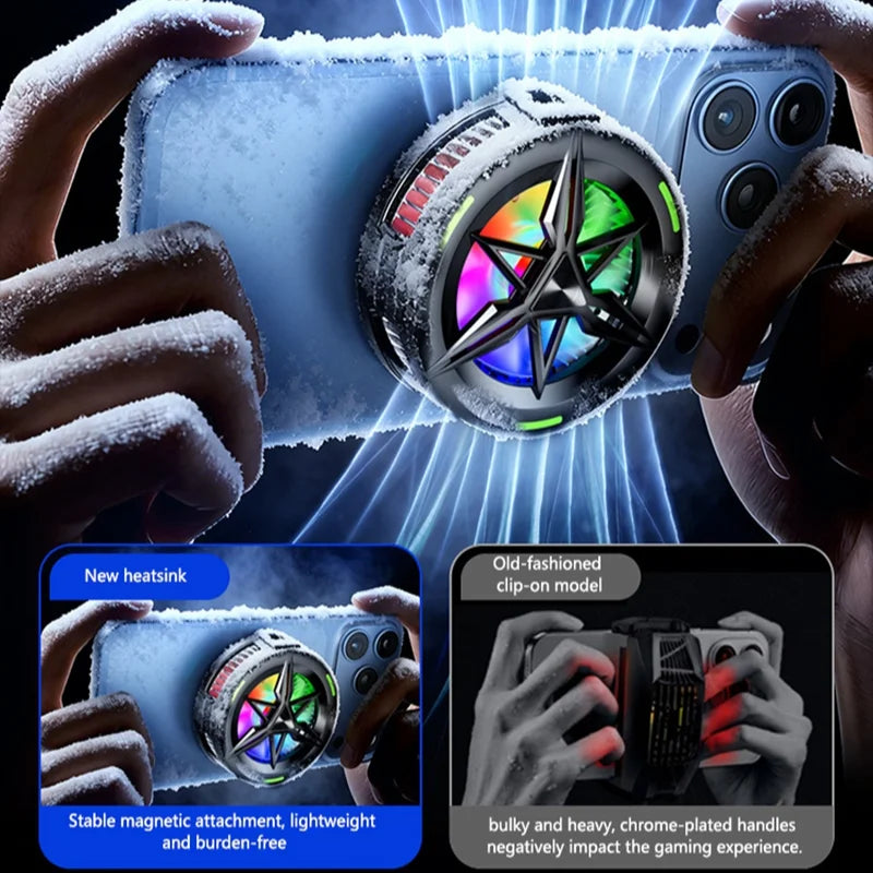 Phone Cooler for Gaming Magnetic Semiconductor Cooling Fan Back-Clip RGB Lights Fast Phone Cooling Fan for IOS Android Phone
