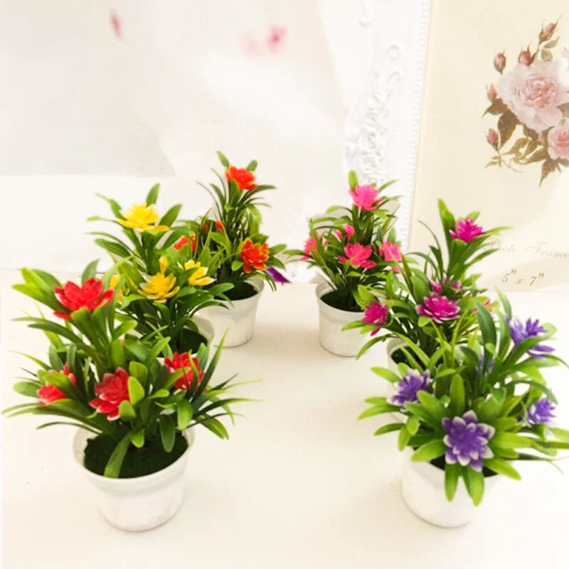 Artificial Flowers Plant Pot Simulate Fake Plastic Flowers Home Office Decor Gift Desktop Bonsai Wedding Party Balcony Ornaments