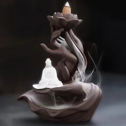 Newest Celadon Backflow Incense Fountain Antique Lotus Incense Burner for Incense Sticks Holder Gothic Decor Zen Bergamot Stove seal
