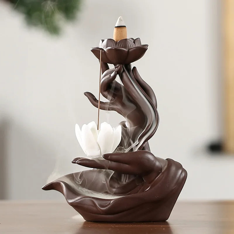 Newest Celadon Backflow Incense Fountain Antique Lotus Incense Burner for Incense Sticks Holder Gothic Decor Zen Bergamot Stove seal